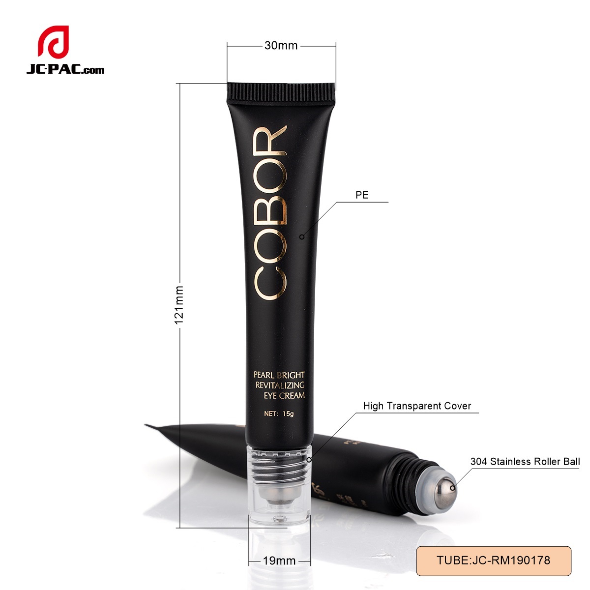 RM190178 19mm 15ml Cosmetic Acne Cream Tube With Single Roller Ball ,Empty Roll On Tube  