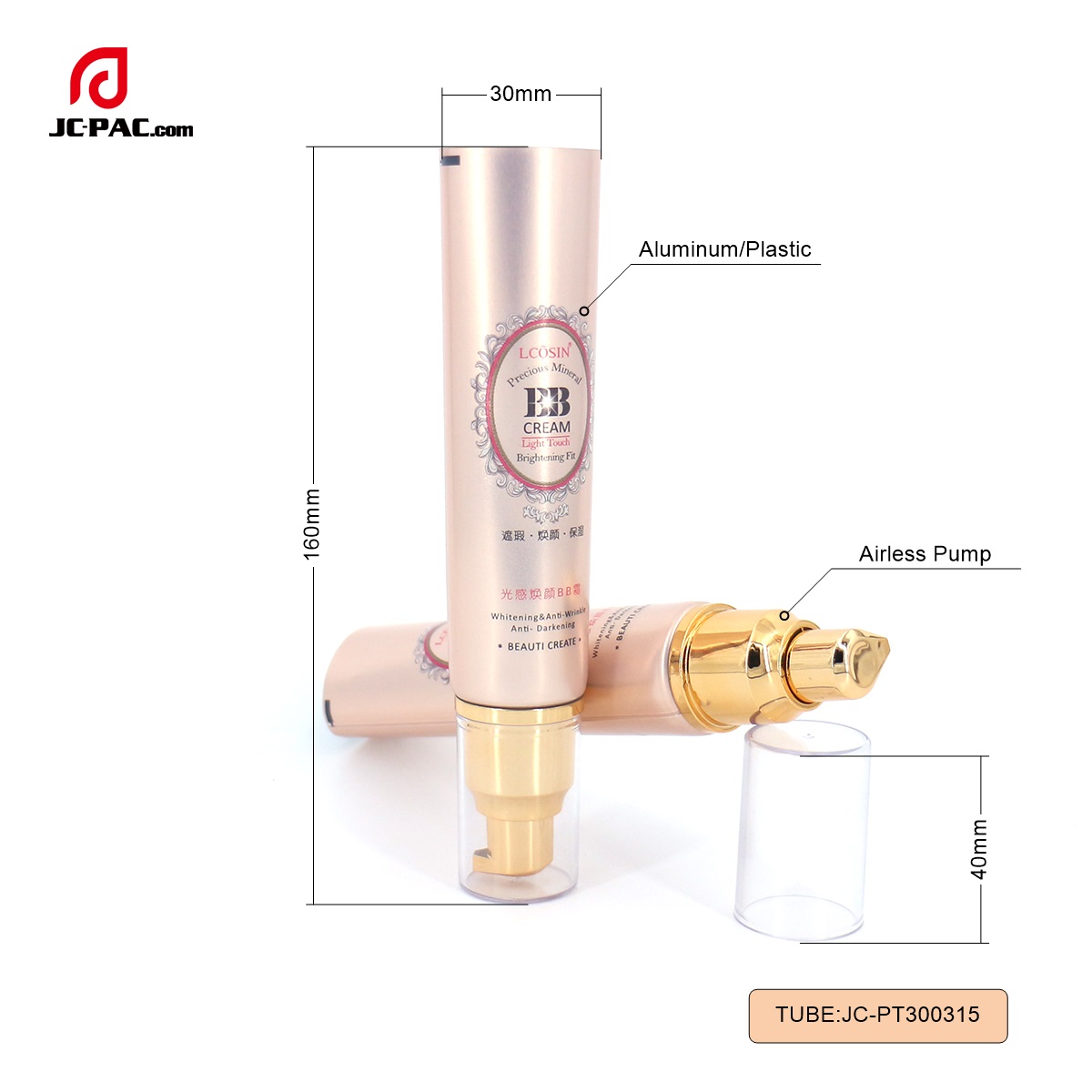 PT300315 Diameter 30mm Laminated Whitening Cream Tube Airless Pump for Cosmetics Packaging
