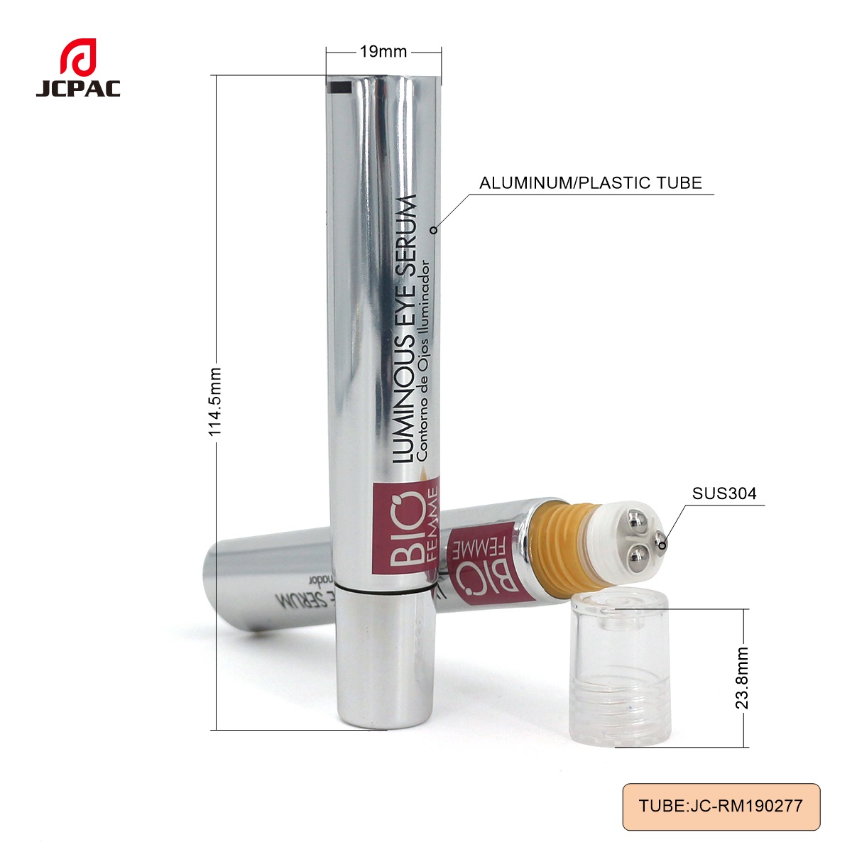 RM190277 19mm 15ml Laminate Tube with 3 Stainless Roller Ball,Cosmetic Tube Packaging