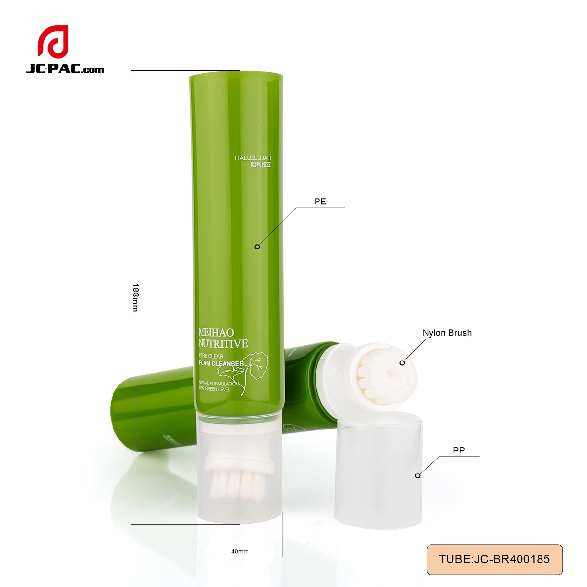 BR400185  40mm nylon brush applicator pe tube, facial cleansing brush tube