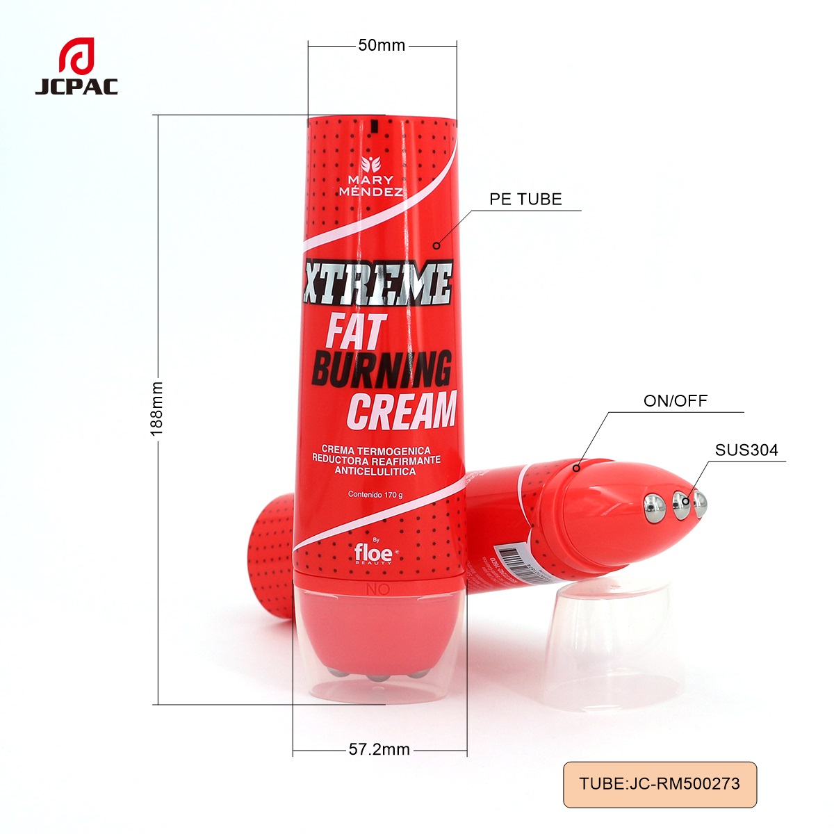 RM500273 50mm 120ml Oval Cosmetic Tube With Rotatable 3 Roller Ball 