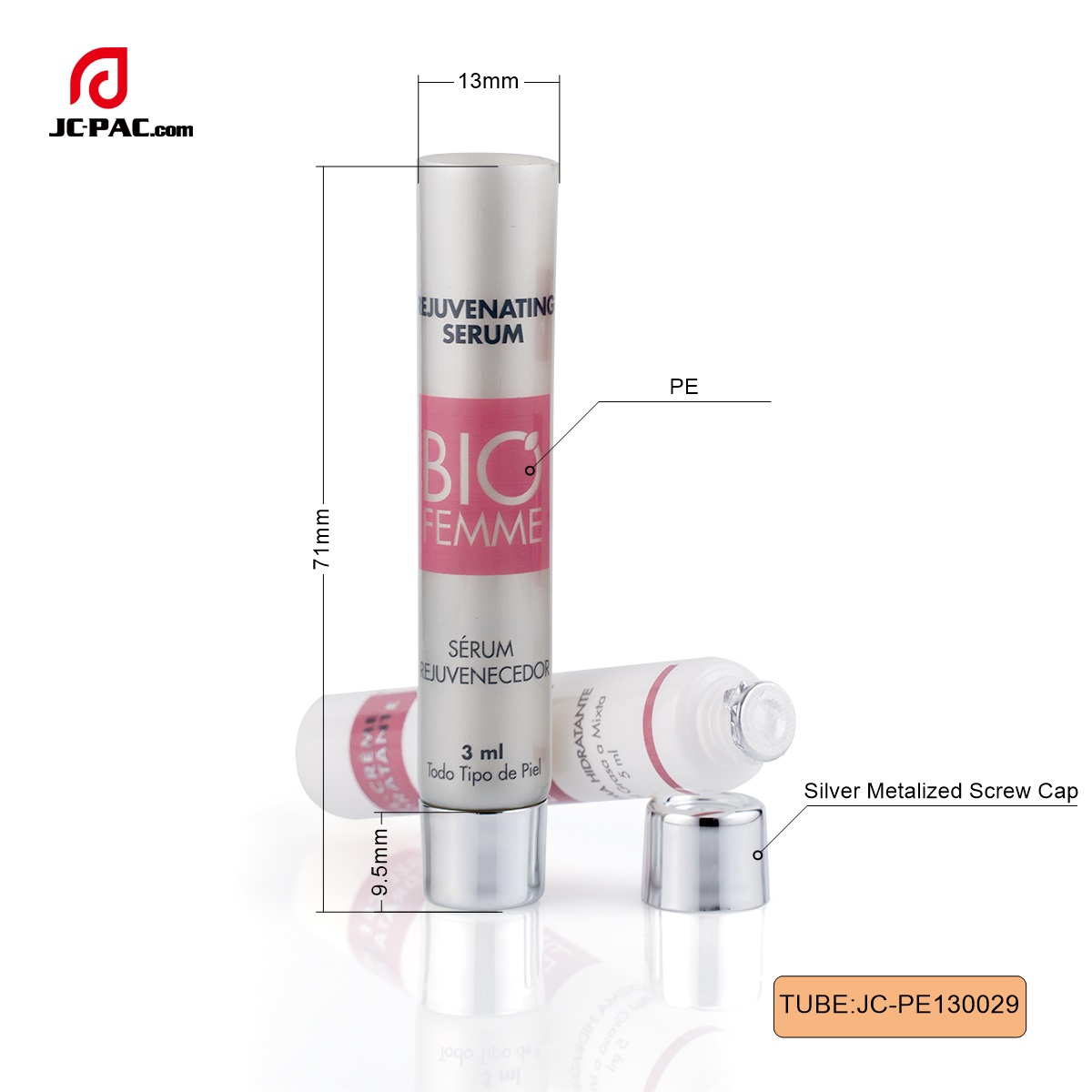 PE130029 3ml small plastic tube package, sample package applicator pe tube, facial cleansing brush tube 