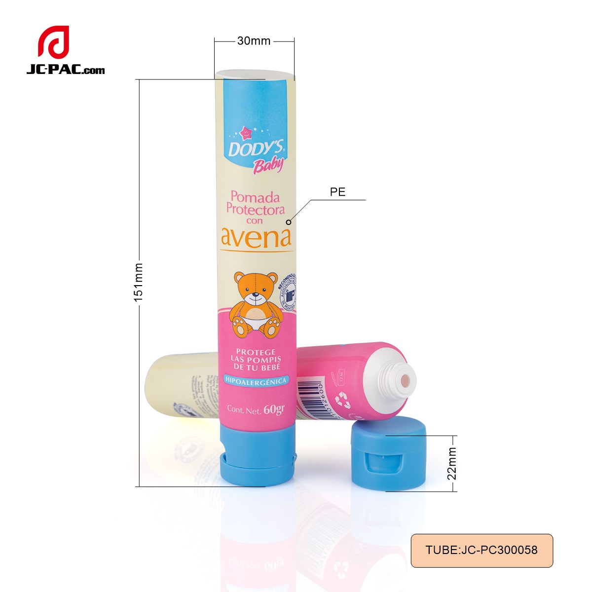 PE300058 60ml Empty Cosmetic Hand Cream Tube With PP Flip Cap