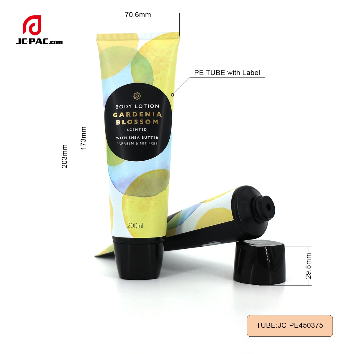 PE450335 Diameter 45mm 200ml Empty Cosmetic Plastic Package Tube with Screw Cap for Body Lotion