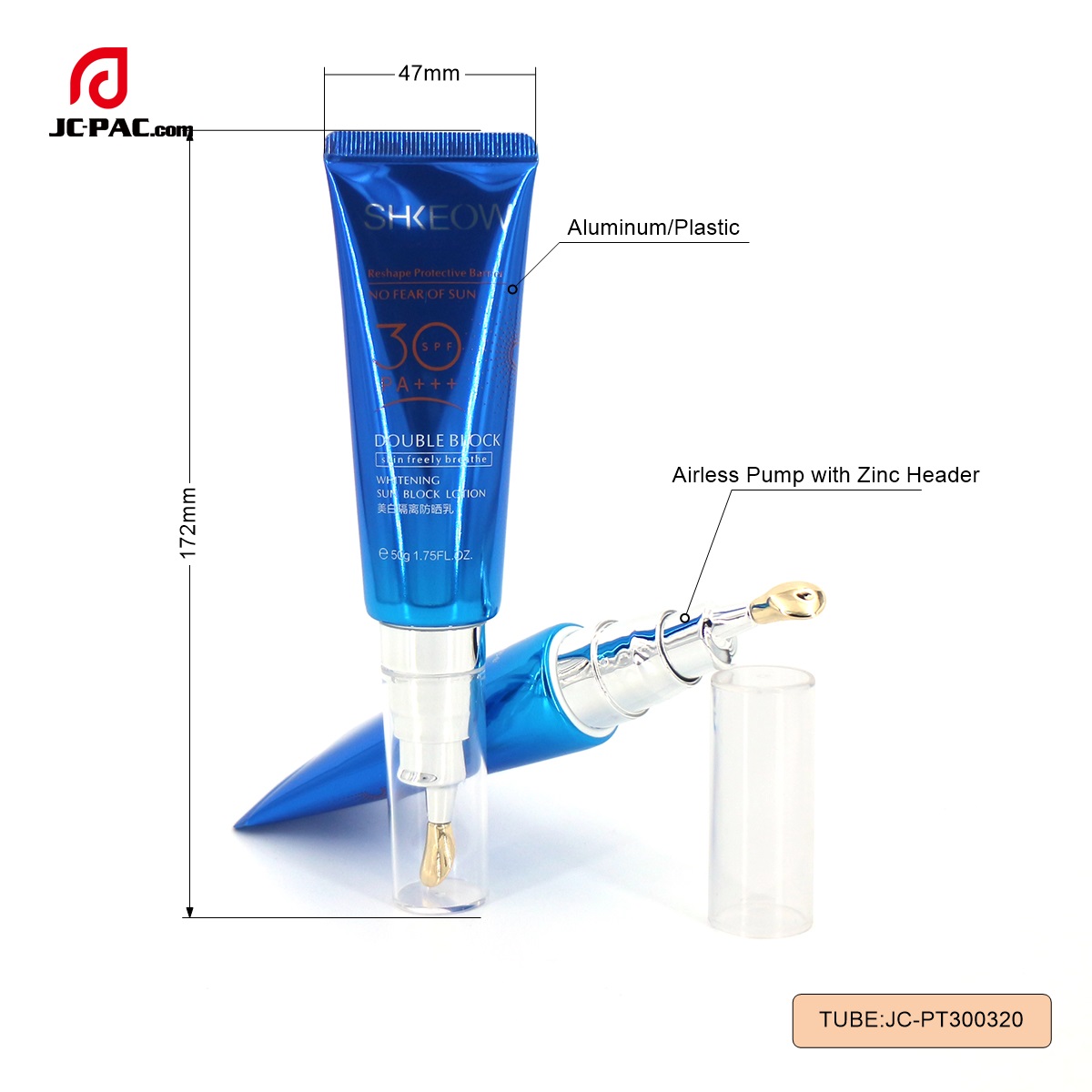 PT300320 Laminated Soft Tube Airless Zinc Applicator Cosmetics Packaging Eye Cream Massage Tube
