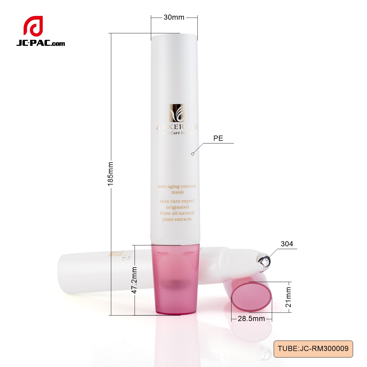 RM300009 30mm 50ml  Oval Tube With Roller Ball For Face Mask  