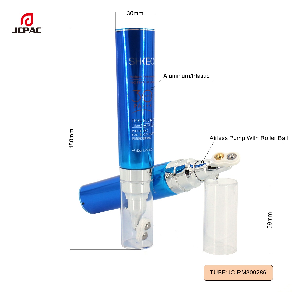 RM300286 30mm 50ml Airless Pump Laminate Tube With Massage Roller Ball 