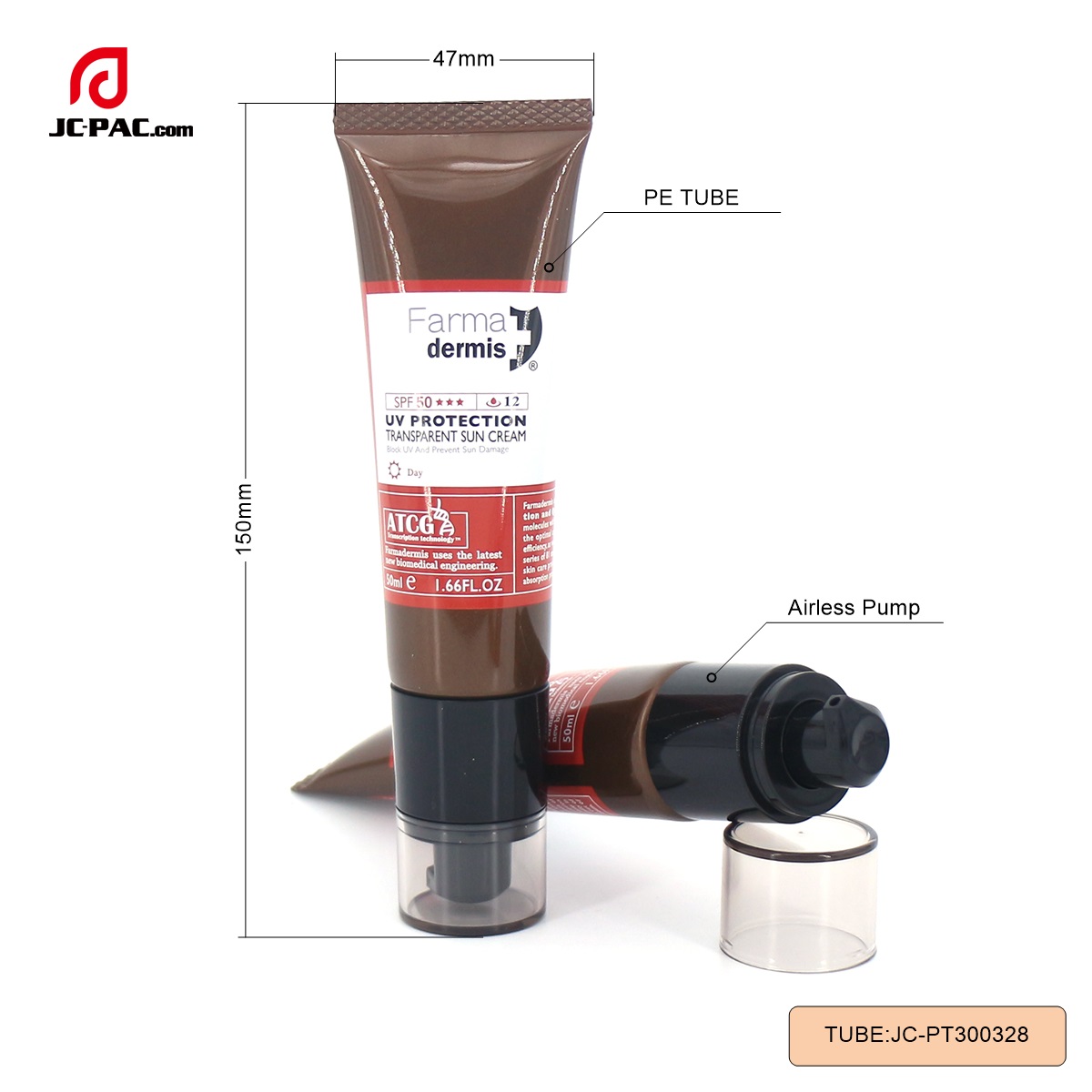 PT300328 Diameter 30mm 50ml UV Protection Sun Cream Tube Cosmetics BB Cream Packaging Airless Brown Tube