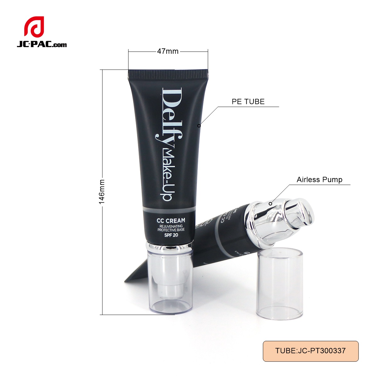 PT300337 Diameter 30mm 50ml CC Cream SPF 20 Customized Matte Black Tube Cosmetics Packaging with Airless Silver Pump
