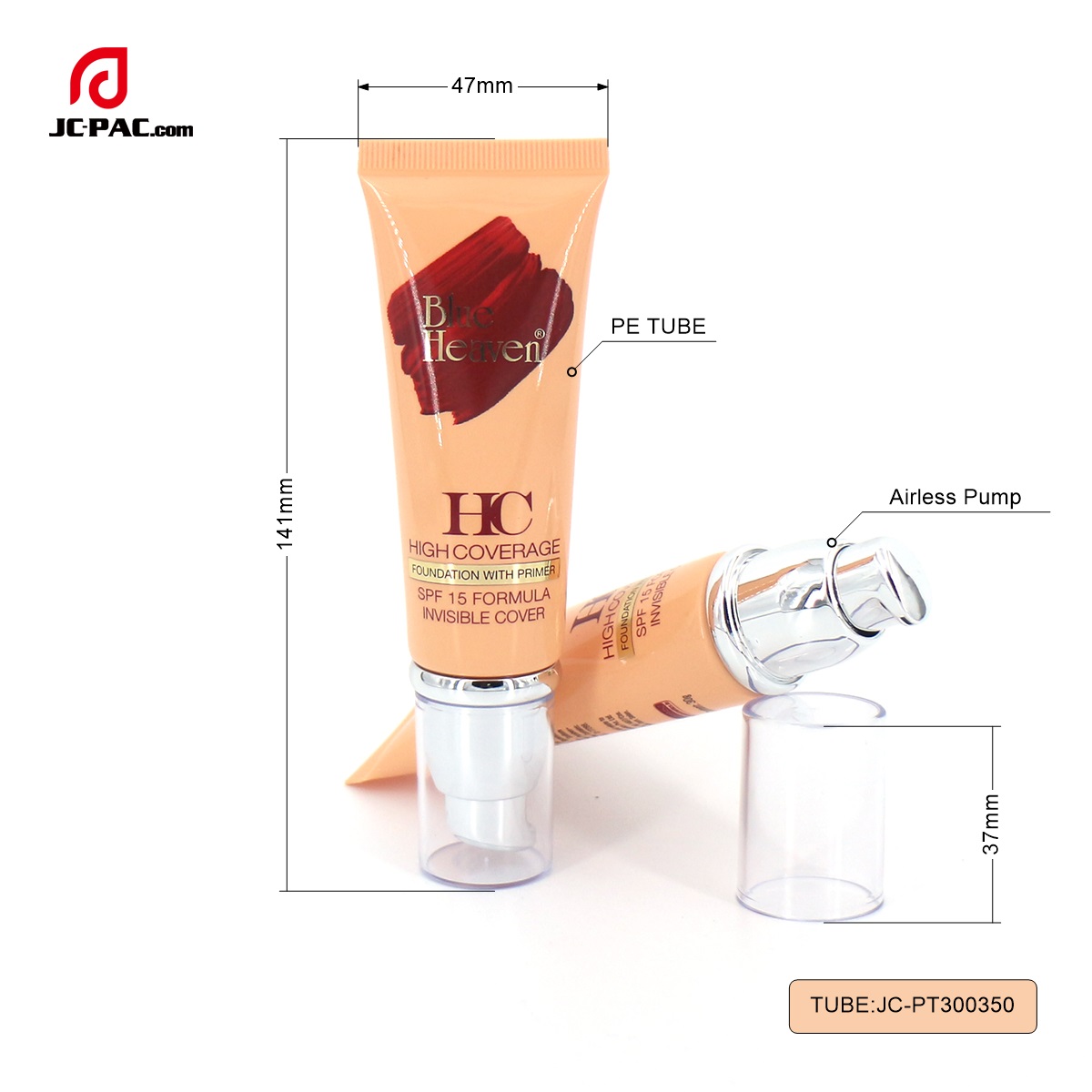 PT300350 Diameter 30mm 50g Foundation Cosmetic Tube Empty Squeeze Soft Tube with Silver Airless Pump 