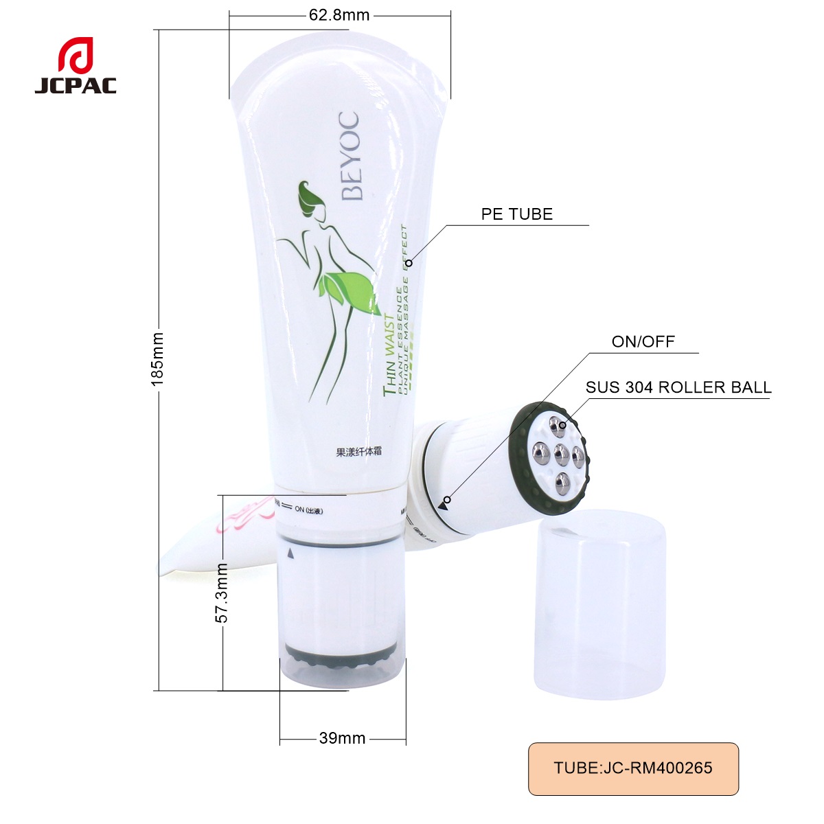 RM400265 40mm 100ml Cosmetic Packaging With On Off  5 Roller Ball Applicator