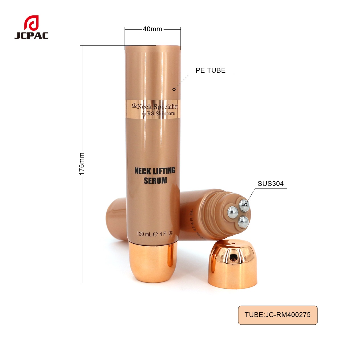 RM400275 40mm 120ml Neck Lifting Serum Tube With 3 Roller Ball Applicator