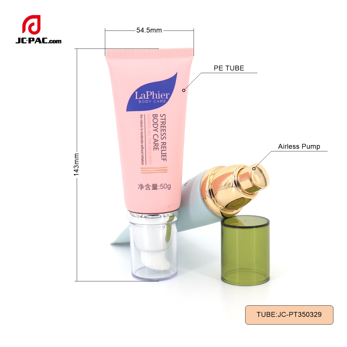 PT350329 Diameter 35mm 50ml 60ml Customized Pink Tube Cosmetic Airless Plastic Tube Body Care Cream Packaging