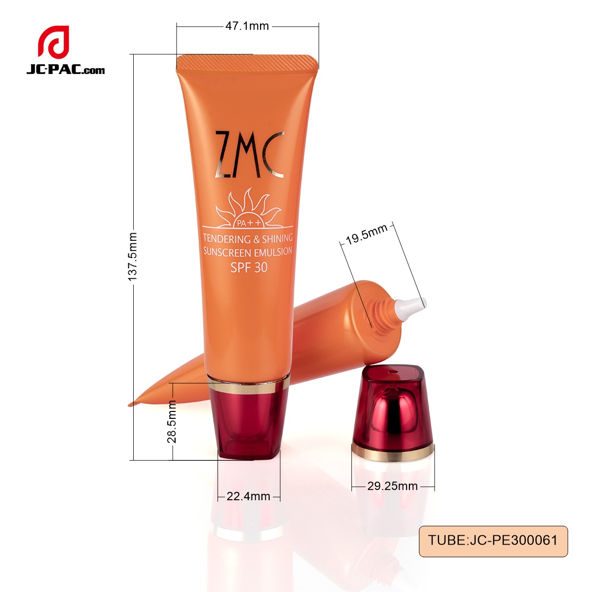 PE300061 50ml Sunscreen Emulsion Tube With Acrylic Cap Empty Packaging Tube  ,Cosmetic Soft Tube 