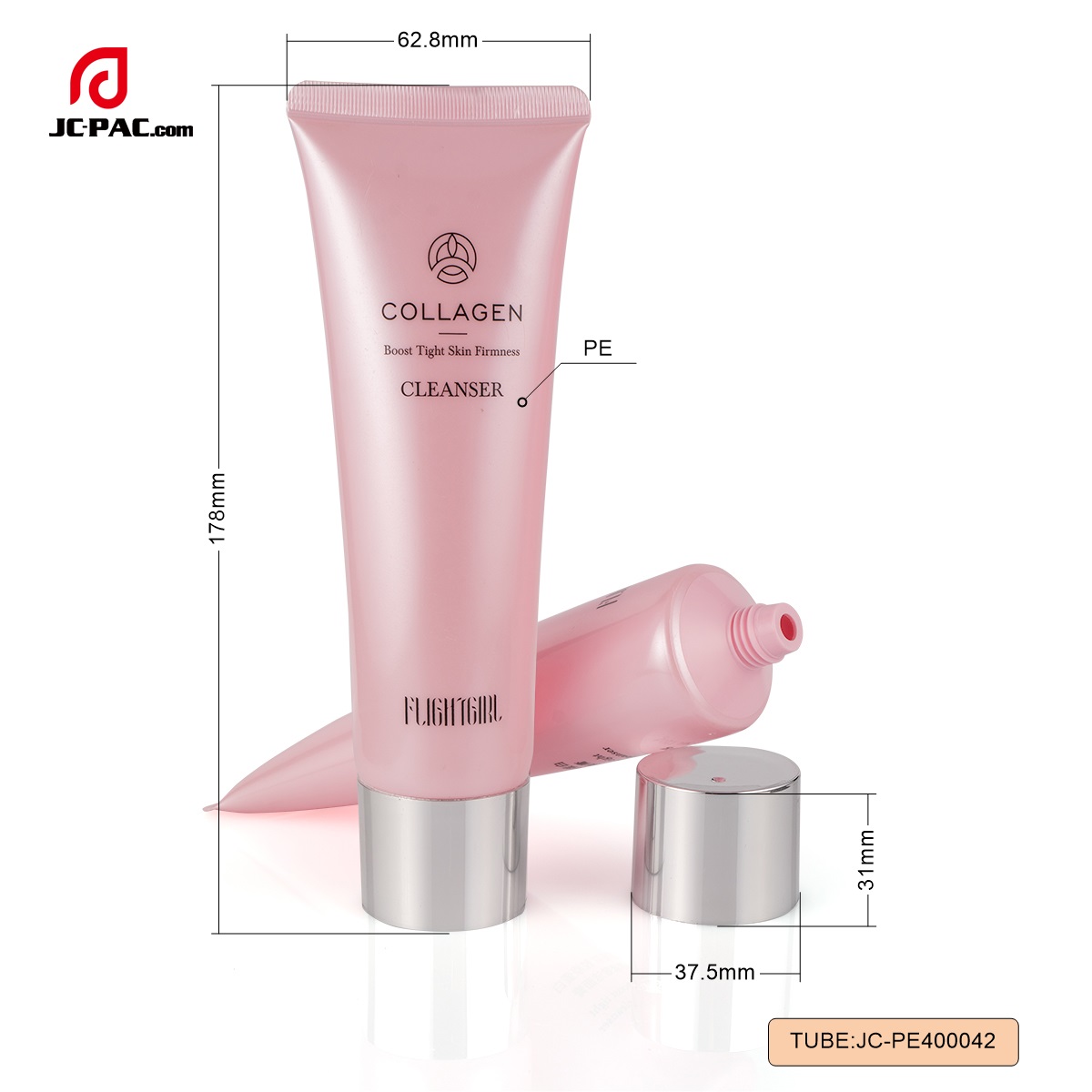 PE400042 Diameter 40mm Empty Cosmetics Pink 75ml Cleanser Cream Tube Cosmetic Tube Packaging with Silver Screw on Cap