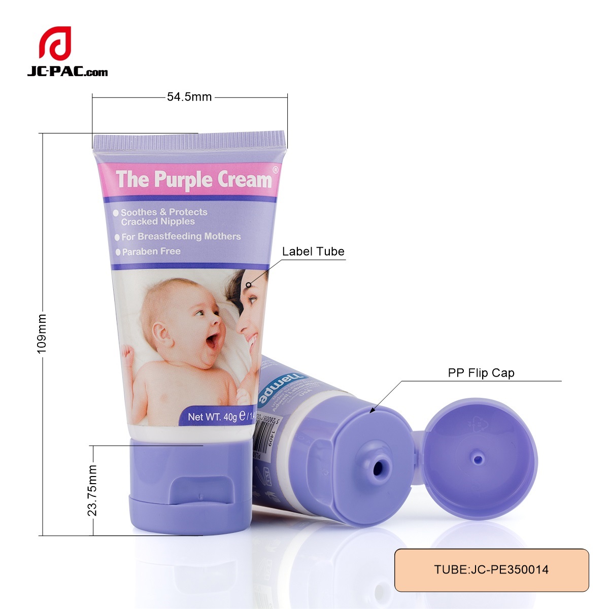 PE350014 60ml Custom Cosmetic Label Plastic Tube, Packaging Tube For Skin Care