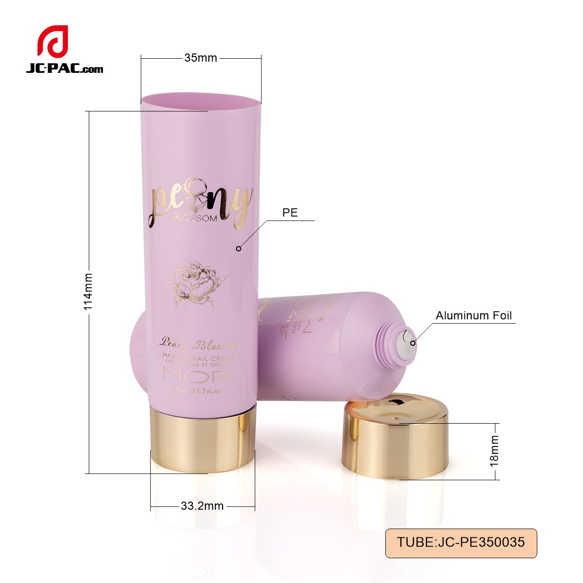 PE350035 60ml Hot-Stamping Cosmetic Tube For Hand Cream With Gold Metalized Cap