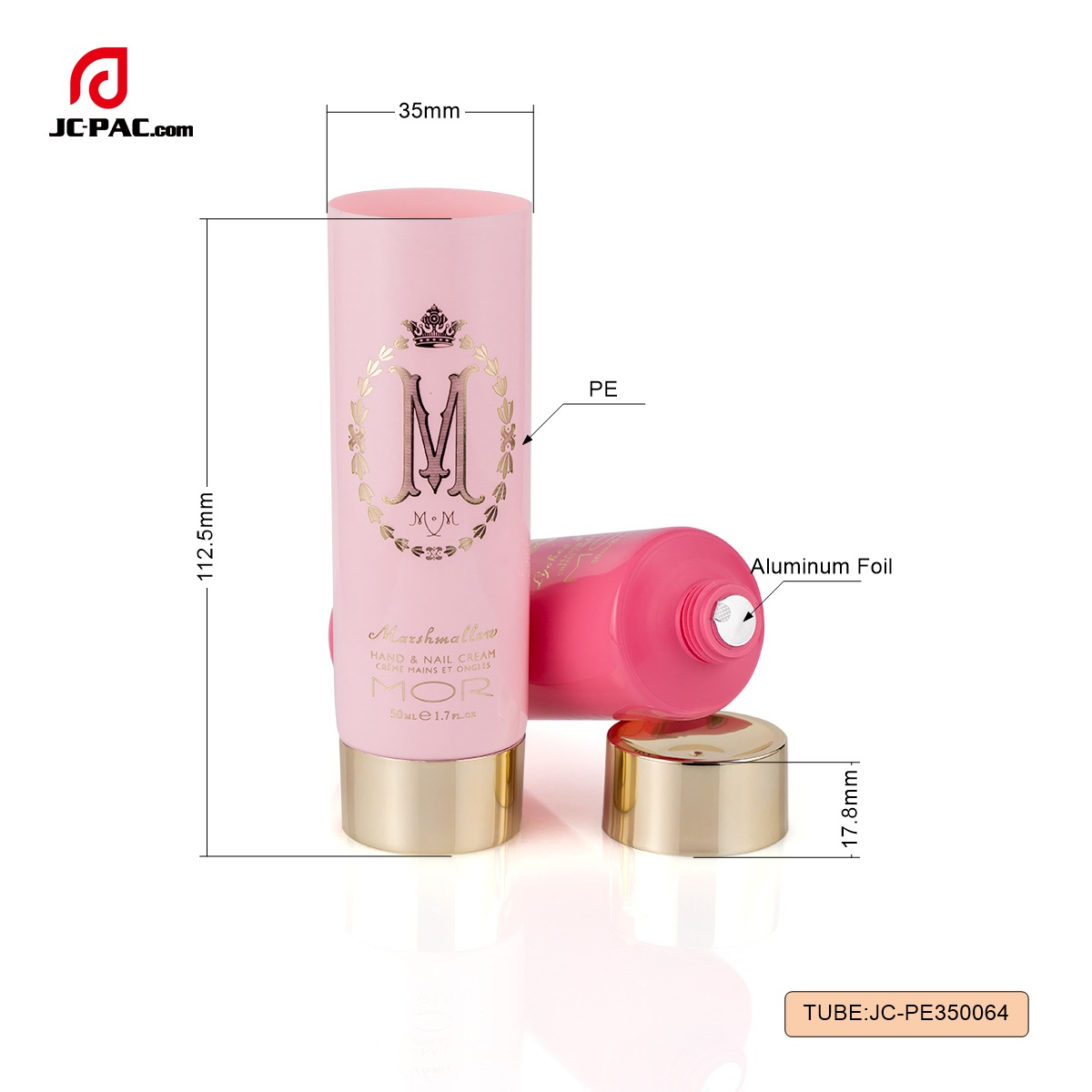 PE350064 60ml Custom Color Tube For Hand Cream With Gold Metalized Cap