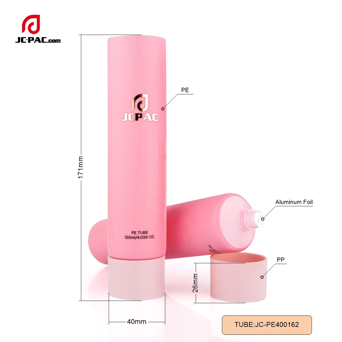 PE400162 Diameter 40mm Empty Pink Plastic Tube Packaging with Hot Stamping