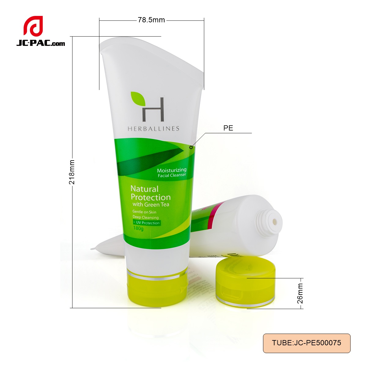 PE500075 Diameter 50mm 180g Empty Facial Cleanser White Plastic Tube Packaging with Special End Sealing