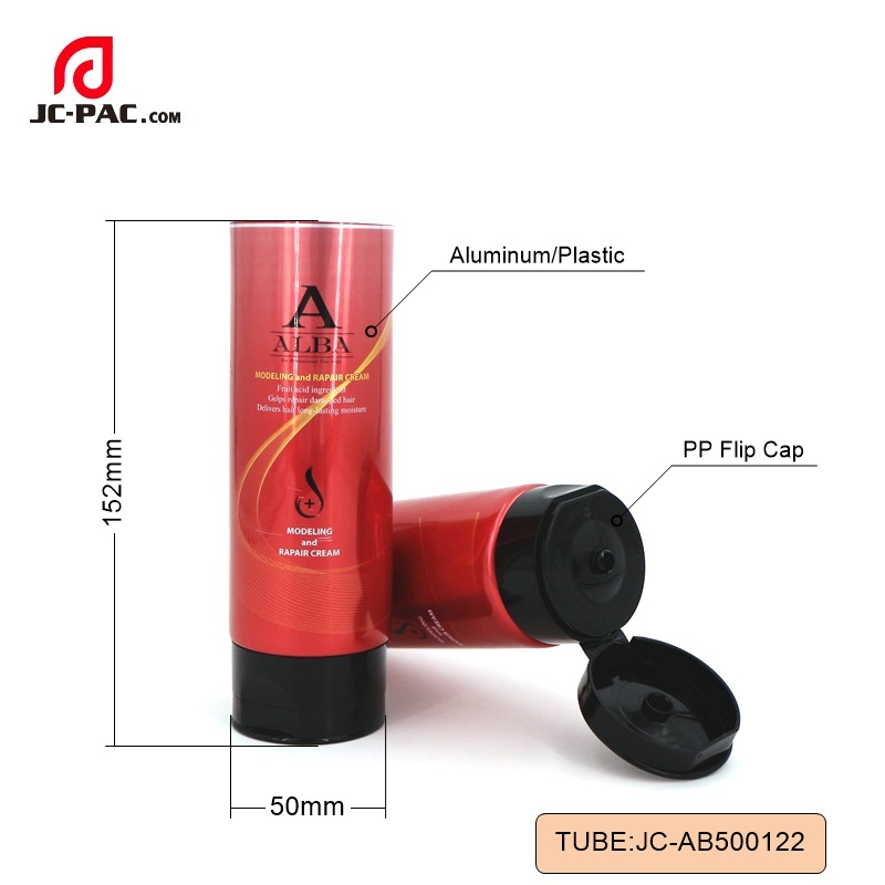 AB500122 200ml High Glossy Cosmetic Moisturizing Repair Cream Tube Package, Aluminum Plastic Tube , Cosmetic tube With Matte Black Cap 