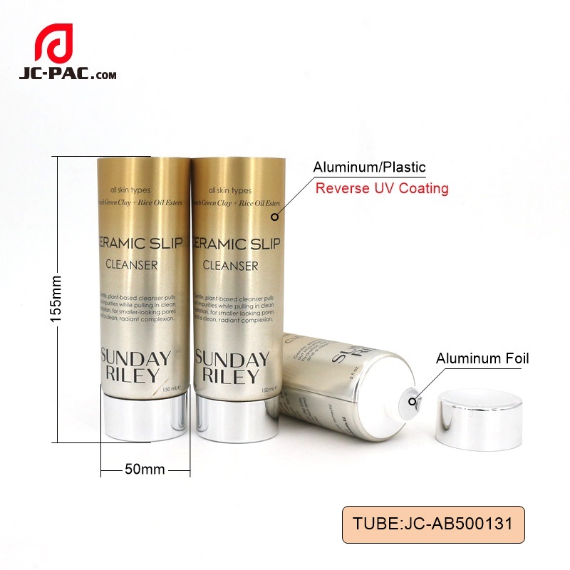 AB500131 250ml Matte Glod Aluminum Plastic Tube For Facial Cleanser, Tube Package With Metalized Cap,Reverse UV Coating Laminate Tube