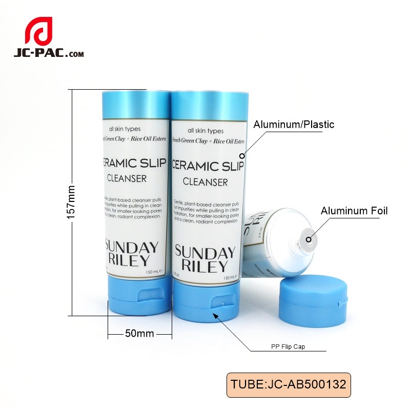 AB500132 250ml Oem Facial Cleanser Tube Package ,Cosmetic Aluminum Plastic Tube , Tube Package With Flip Cap