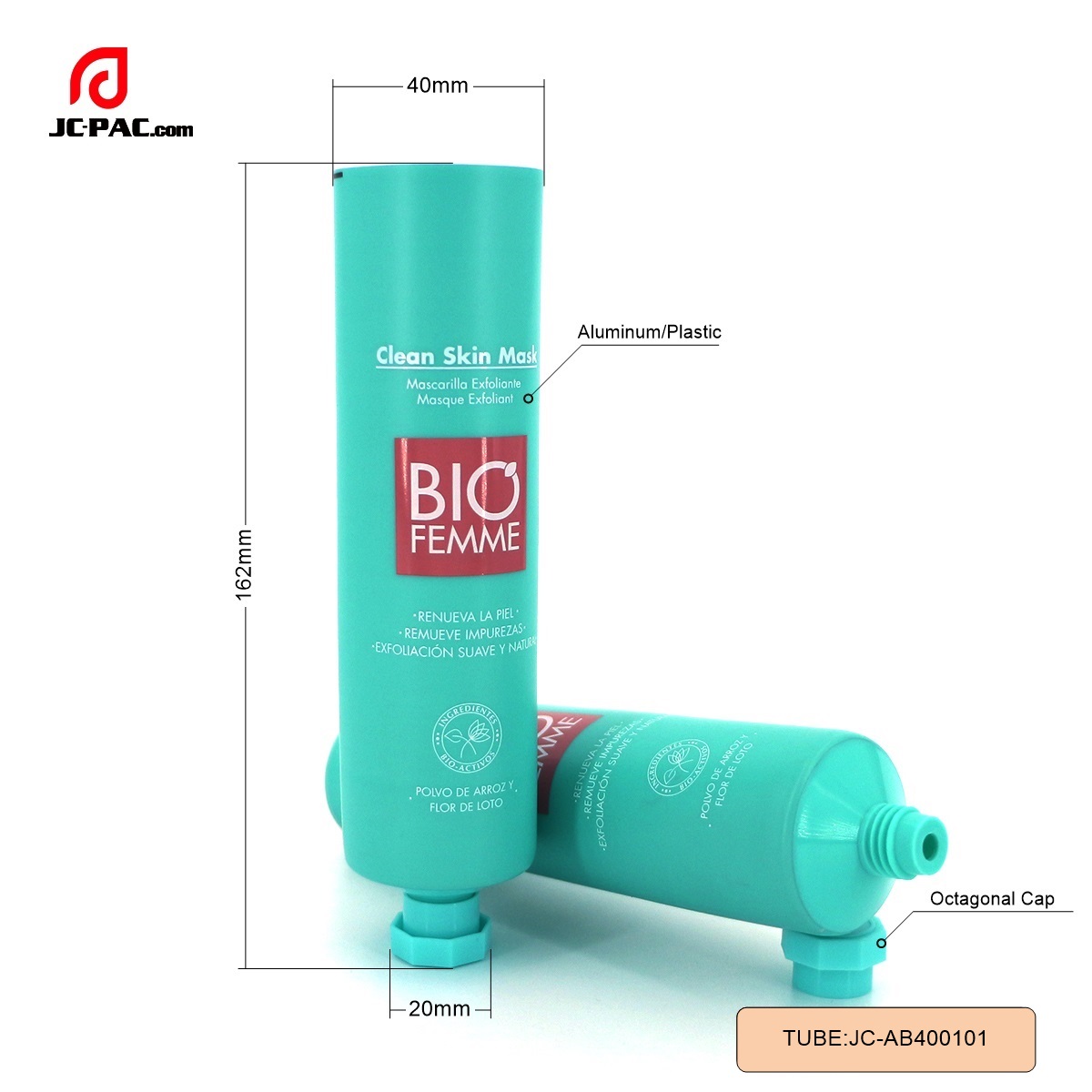 AB400101  100g Clean Skin Mask Tube Cosmetics Packaging Aluminum Plastic Laminated Tube with Octagonal Cap