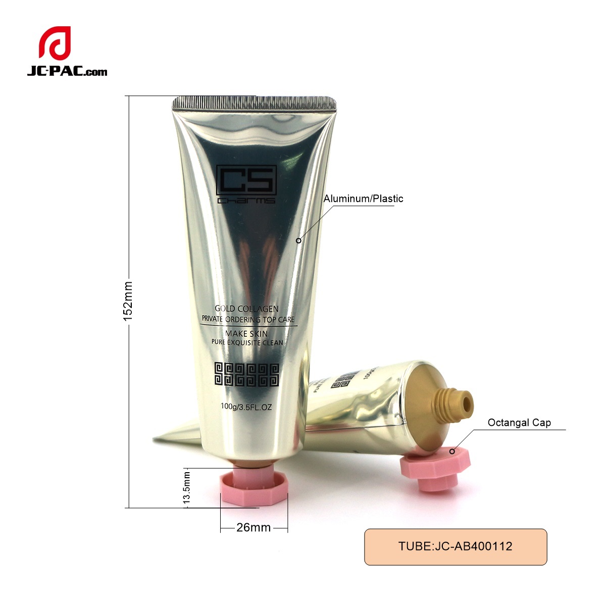AB400112 100ml Skin Care Cream Aluminum Plastic Tube Cosmetics Tube Packaging, High Gloss Golden Color Laminated Tube