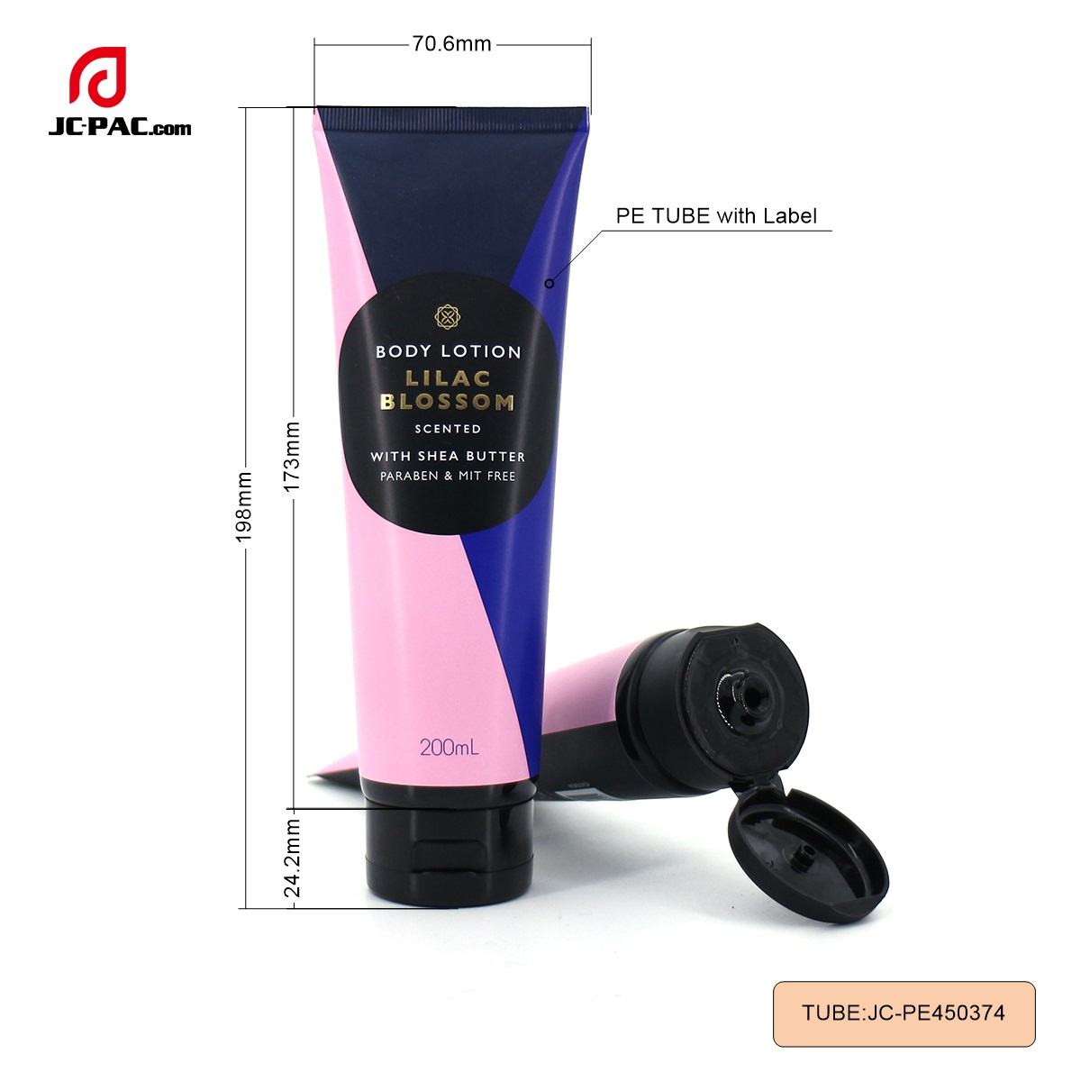 PE450334 Diameter 45mm 200ml Empty Cosmetic Plastic Package Tube with Flip Cap for Body Scrub, Body Lotion Tube