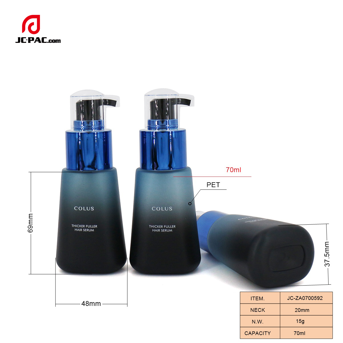 ZA0700592 70ml PET bottle with Customized Design, Men's Hair Serum Bottle， Lotion Bottle